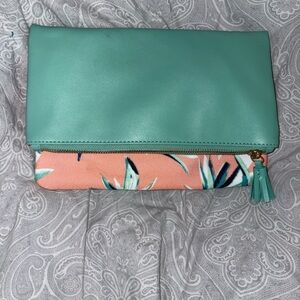 Rachel Pally Teal and Peach Foldover Clutch